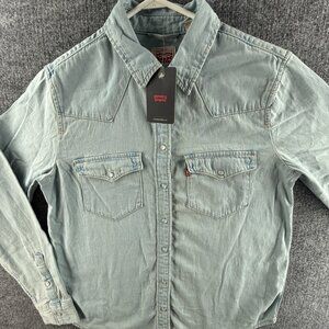 NWT Levi’s Pearl Snap Up Shirt Western Denim Pockets Lightweight Medium Blue